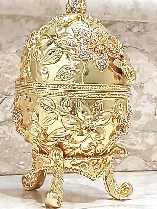 Egg Faberge-Style, Luxury Wedding Gift, POMEGRANATE, Faberge egg style, Pomegranate Ring Box, 24K GOLD, Pomegranate Ornament, 450 Diamonds 10ct 