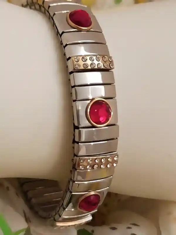 Genuine Ruby Crystal Bracelet / Silver Bangle Bracelet for Women/ July Birthstone/ Mothers Jewelry / HANDMADE Gemstone Jewelry/ New Mom Gift 