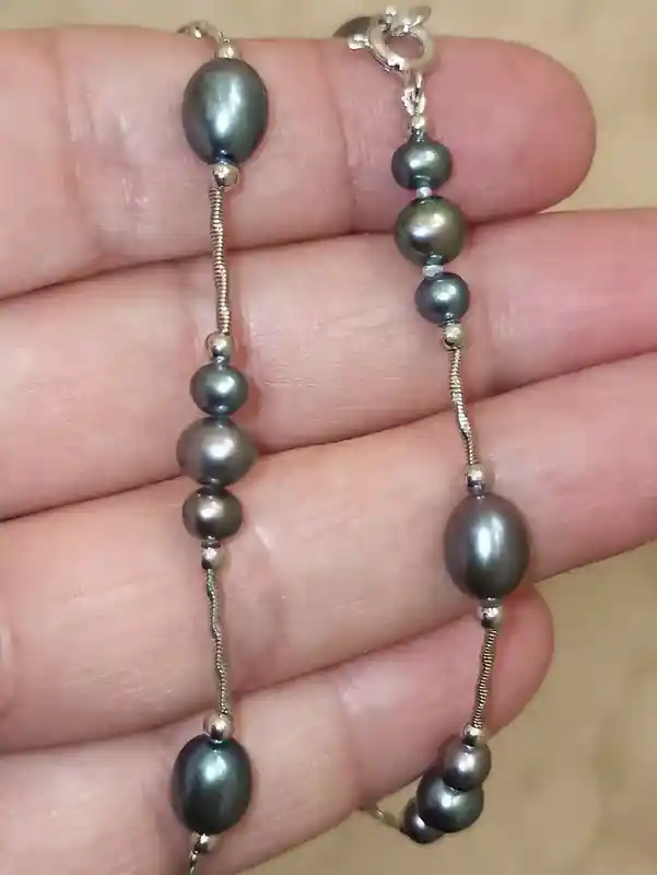 Japanese Pearl Necklace Set -Tahitian Real Pearl Jewelry- Baroque Grey Pearl Necklace -Sterling Silver 925-Fine Jewelry for women- HANDMADE 