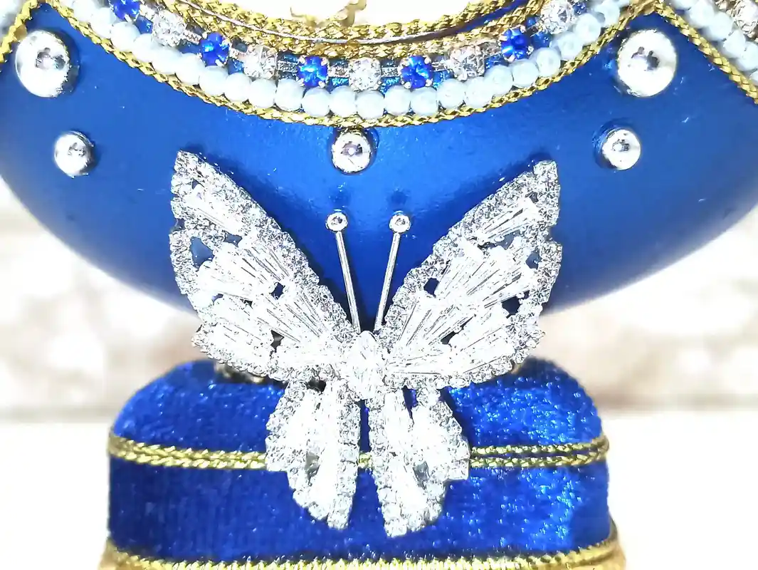 ONE of a kind Vintage SILVER Butterfly box FABERGE-Style egg style + Silver Faberge Necklace + Bracelet + Earrings Austrian Crystal Handset Gift 