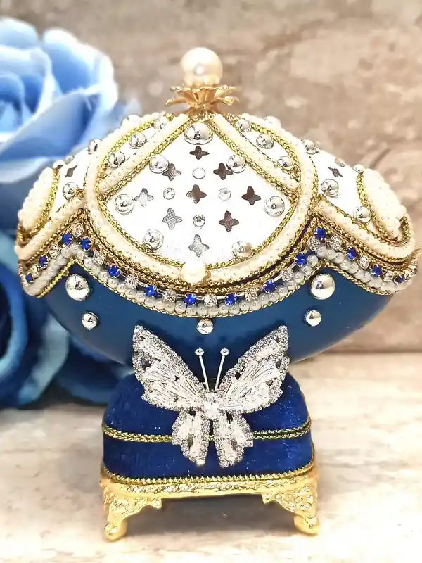 ONE of a kind Vintage SILVER Butterfly box FABERGE-Style egg style + Silver Faberge Necklace + Bracelet + Earrings Austrian Crystal Handset Gift 