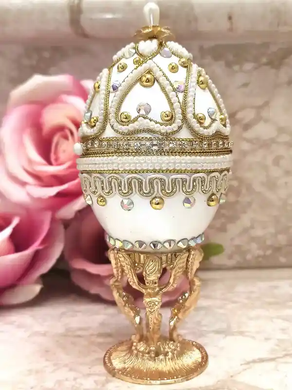 5ct, Angel, Baptism Cross Box, Egg Faberge-Style, Guardian Angel Ornament, First Communion, Baptism Box, 24k GOLD, Christian Baby, Confirmation 