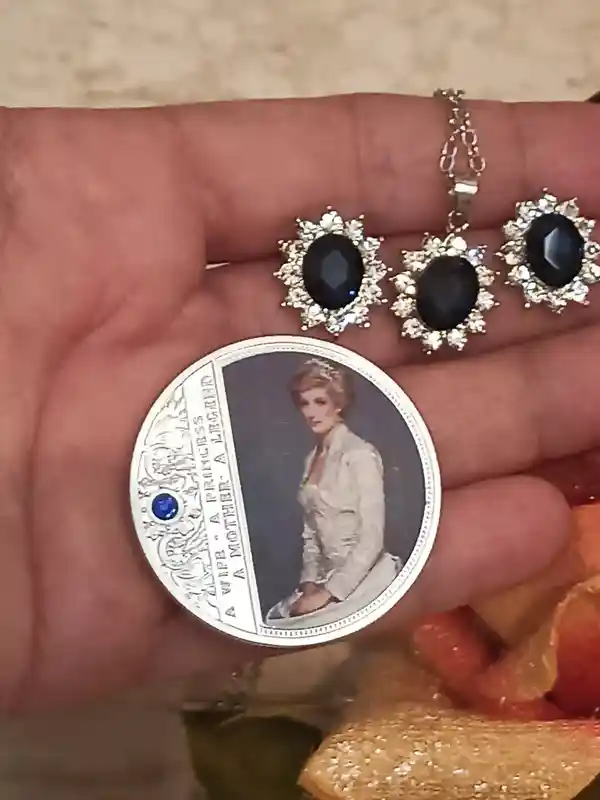 Royal gifts for Her, Princess Diana JEWELRY Set, Faberge-Style Egg,Diana Earrings, Diana Necklace, Diana Bracelet,Diana Coin,FABERGE egg MUSIC box 