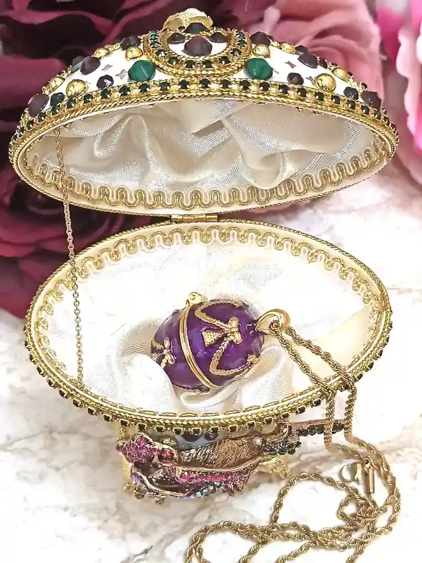 One Of A KIND Luxury Christmas Gift Faberge-Style Egg Music Box ANTIQUE Jewelry Box Faberge egg style PENDANT Locket Amethyst Bracelet 24k Gold 