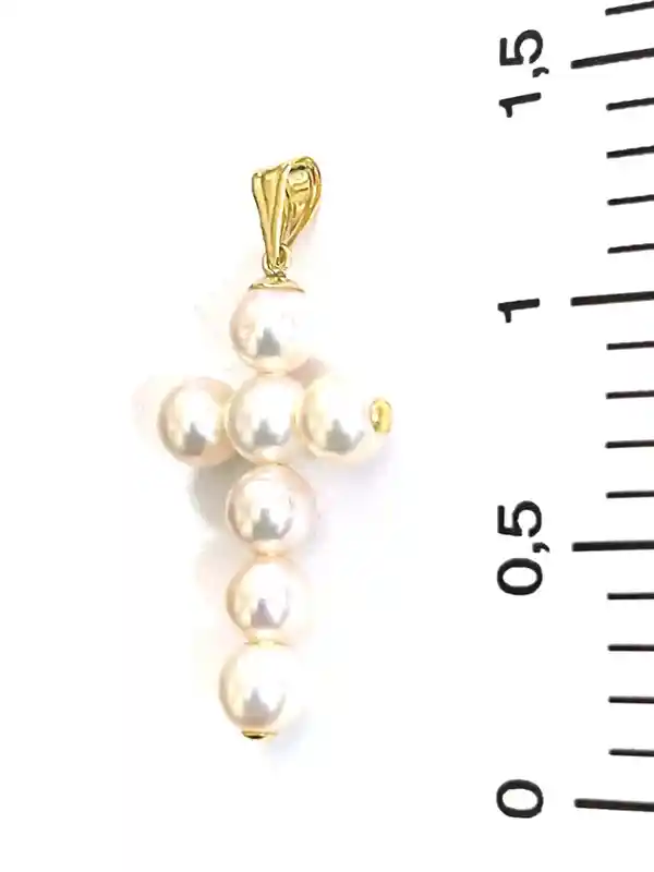 Solid 18k Gold Cross Pendant Natural Pearl Necklace Pearl Cross Pendant Handmade Jewelry Christian Fine Jewelry with 18kt Gold Inserted End 
