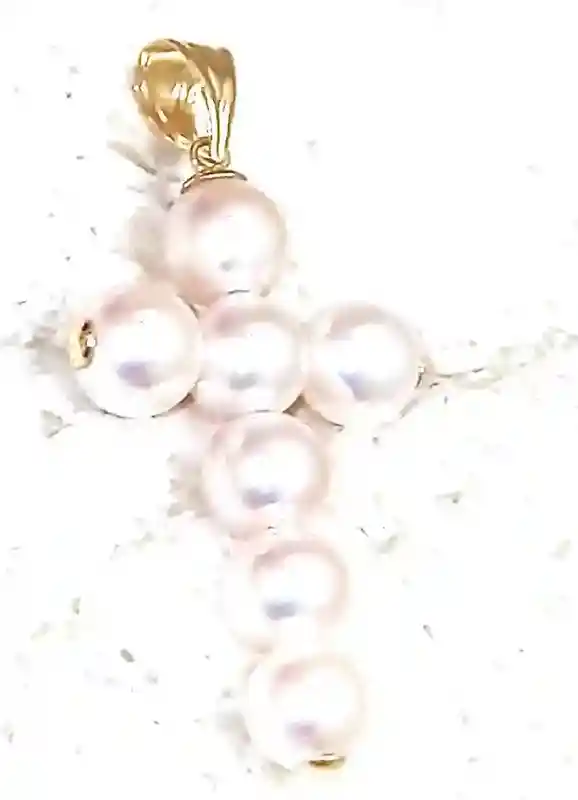 Solid 18k Gold Cross Pendant Natural Pearl Necklace Pearl Cross Pendant Handmade Jewelry Christian Fine Jewelry with 18kt Gold Inserted End 
