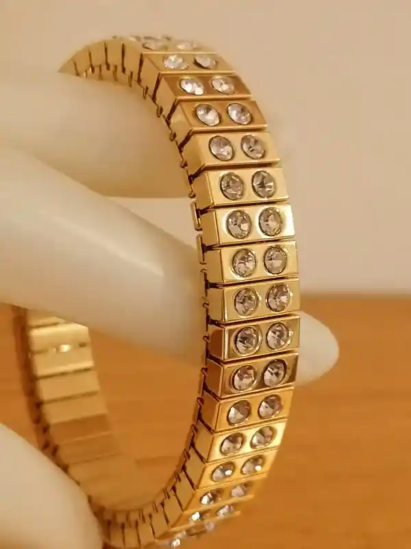 Ladies Bracelet WEDDING gift ideas BRIDAL bangle GOLD diamond Stretch Swarovski Crystal bracelet 24K Gold Evening Formal Womens Jewelry Gift 