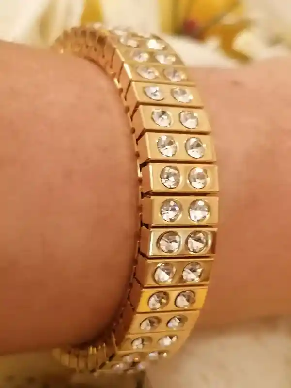 Ladies Bracelet WEDDING gift ideas BRIDAL bangle GOLD diamond Stretch Swarovski Crystal bracelet 24K Gold Evening Formal Womens Jewelry Gift 