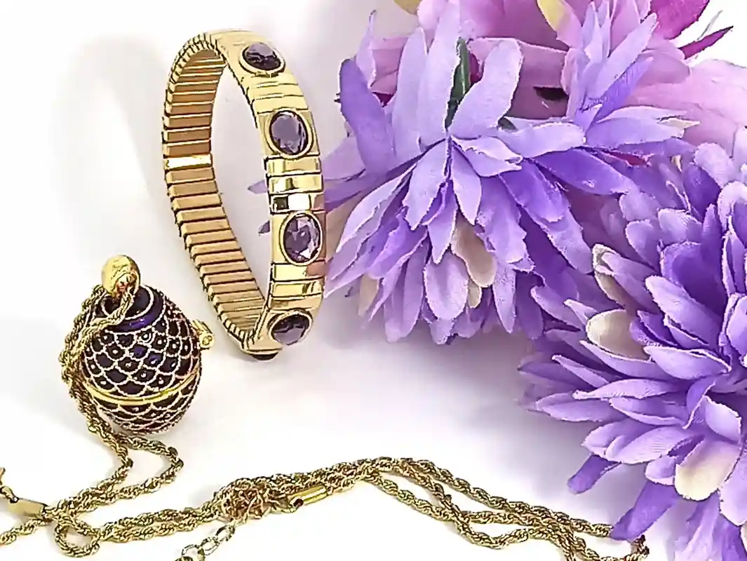 Imperial Jewelry Faberge-Style Egg Necklace SET - 24k GOLD + Amethyst bracelet, Faberge Egg, Romanov Jewelry, VALENTINE Day gift for her 
