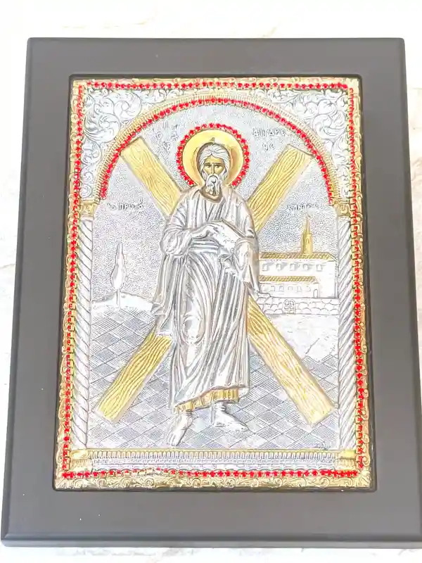 Solid SILVER Icon of Saint Andrew the Apostle Orthodox Icon St Andrew Apostle Vintage Godparent gift Orthodox Icon Christian Religious gift 