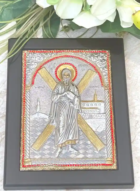 Solid SILVER Icon of Saint Andrew the Apostle Orthodox Icon St Andrew Apostle Vintage Godparent gift Orthodox Icon Christian Religious gift 