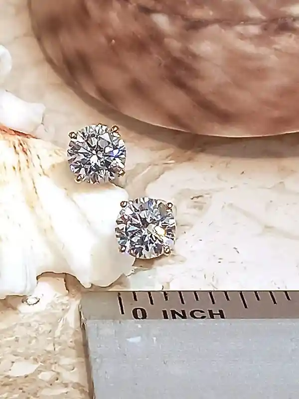 Solid 18kt Gold Designer Earrings Studs 2 carat Diamond Solitaire White Gold Earrings 6.5mm Round Diamond Studs - HANDMADE Diamond Jewelry 