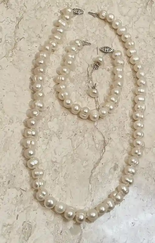 Natural Pearl Jewelry, Natural Pearl Necklace, Natural Pearl Bracelet, Natural Pearl Earrings,Anniversary Pearls, Gift for Mom, Birthday SET 