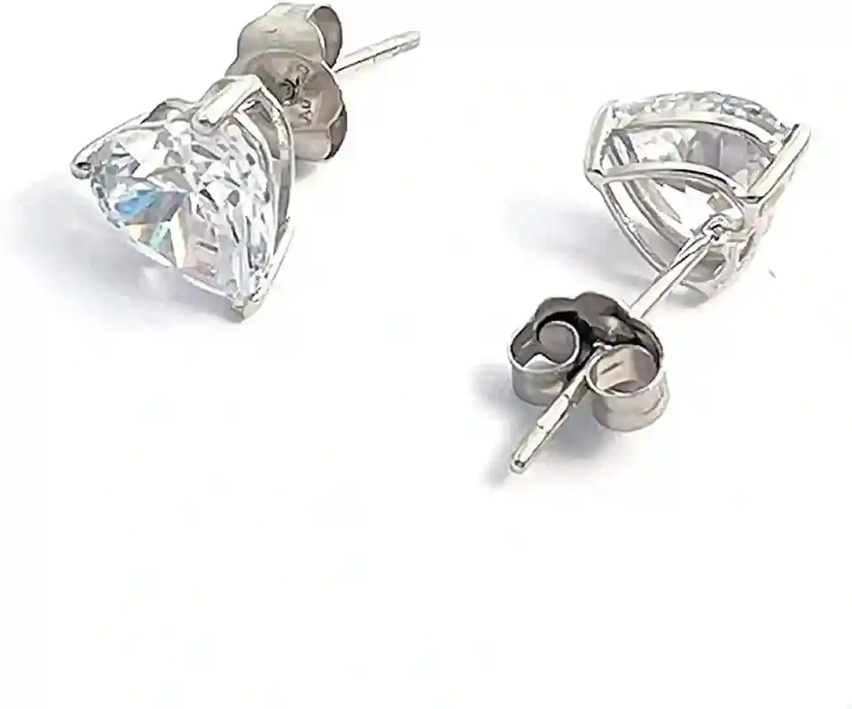 18k Gold Diamond Stud Earrings | Heart Shape Diamond Jewelry, Lab Created Diamond Earrings / 2ct Diamond Solitaire Heart /White Gold Jewelry 