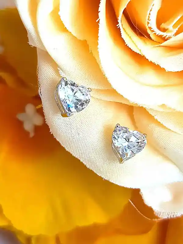 6.5mm Heart Solitaire Diamond Earrings SOLID 18K White Gold Earrings 2 ct Diamond Solitaire Diamond Studs Gift for her Heart Diamond Jewelry 