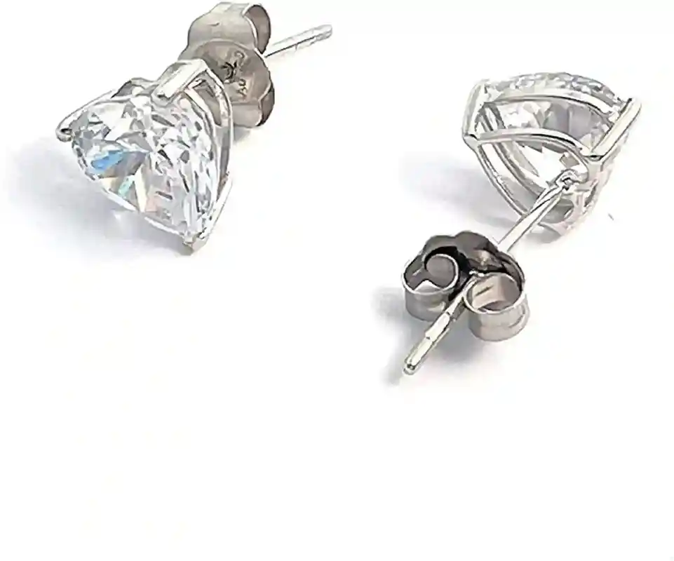 6.5mm Heart Solitaire Diamond Earrings SOLID 18K White Gold Earrings 2 ct Diamond Solitaire Diamond Studs Gift for her Heart Diamond Jewelry 