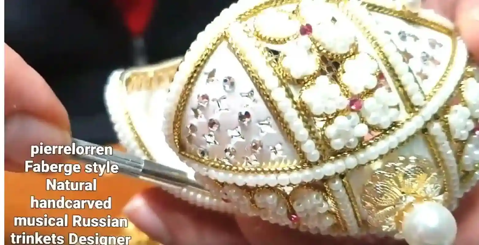 ONE of a Kind Faberge-Style egg 24k GOLD Musical Jewelry Box + Sterling Silver Ruby Heart + Bracelet HANDCARVED Faberge Egg style Christmas gift 