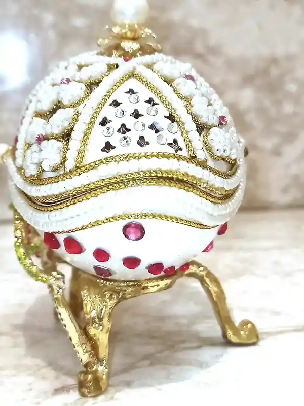 ONE of a Kind Faberge-Style egg 24k GOLD Musical Jewelry Box + Sterling Silver Ruby Heart + Bracelet HANDCARVED Faberge Egg style Christmas gift 