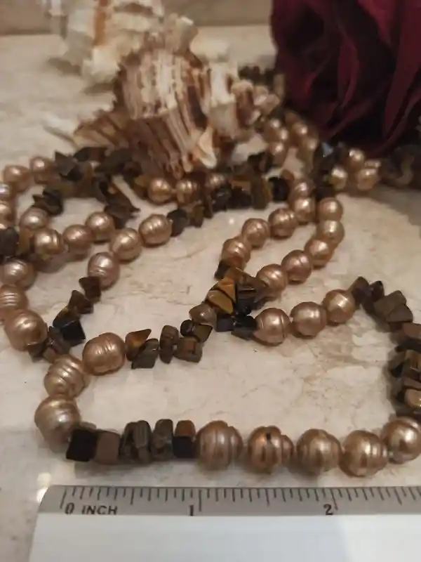 Tan Necklaces for women Genuine Pearl/Freshwater AAA Pearl Necklace Extra long/Butterscoth Freshwater Pearl Necklace Handstrung Jewelry Gift 