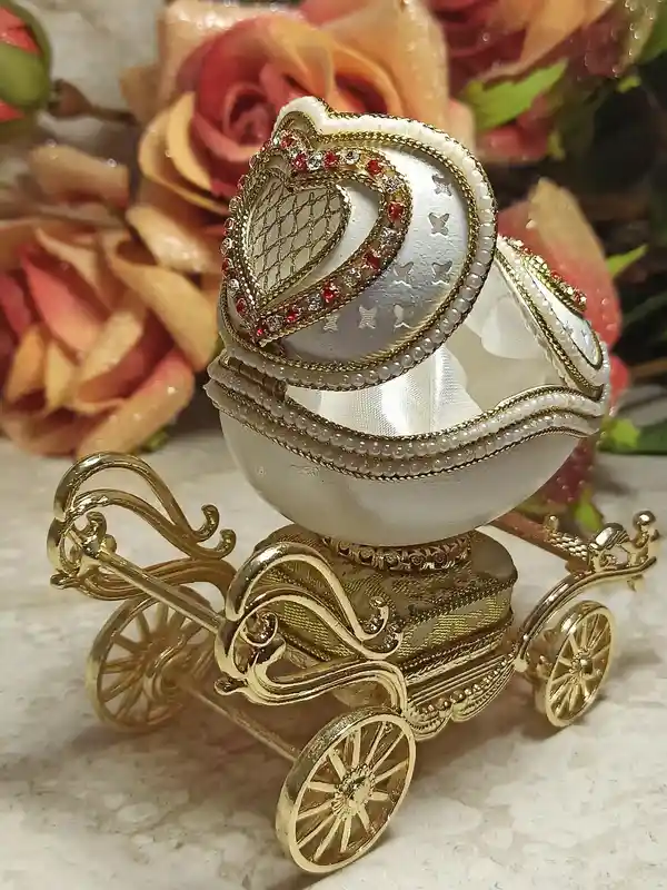 Faberge egg Musical Jewelry Box 24k GOLD REAL Egg HANDCARVED Faberge Egg Gift for mum Unique wedding gift Wife Anniversary Best mom gift 