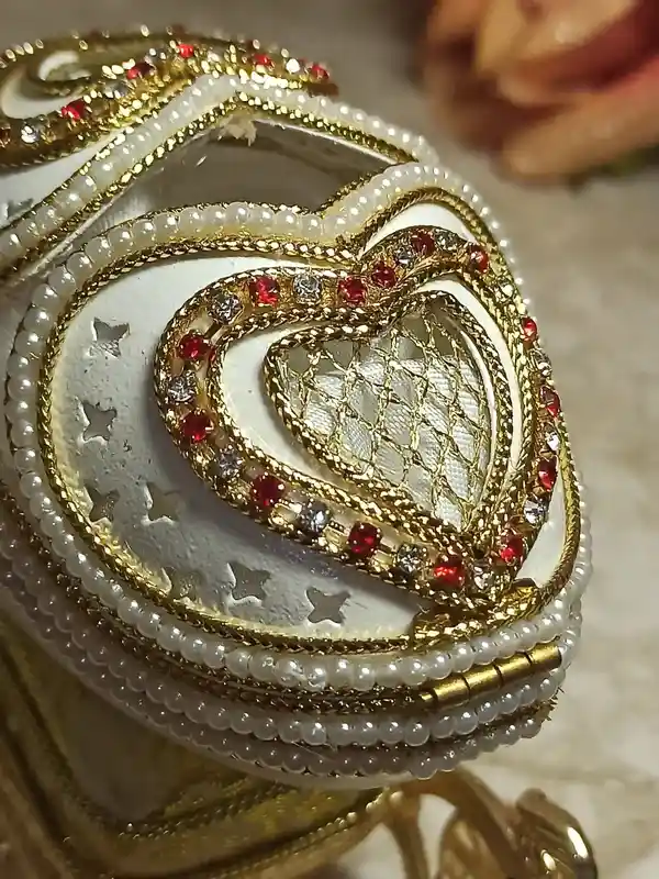 Faberge egg Musical Jewelry Box 24k GOLD REAL Egg HANDCARVED Faberge Egg Gift for mum Unique wedding gift Wife Anniversary Best mom gift 