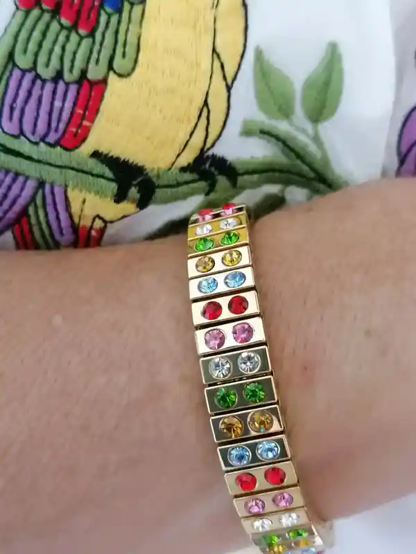 Rainbow Bracelet SWAROVSKI Crystal 24kt GOLD Gift/Stretchy Stacking bracelet Multi colored FANCY Jewelry Gold Gemstone Bracelet bangle gifts 