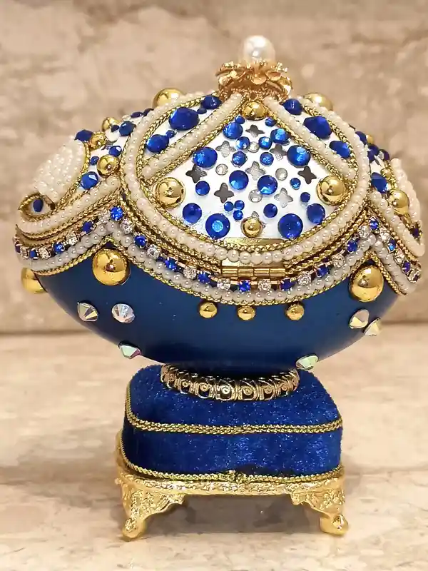 RARE-Limited Edition-Faberge Egg- Faberge Easter Egg-Faberge Style Egg-Faberge egg Trinket Box-Faberge Egg Music Box-24k GOLD-Sapphire Gift 