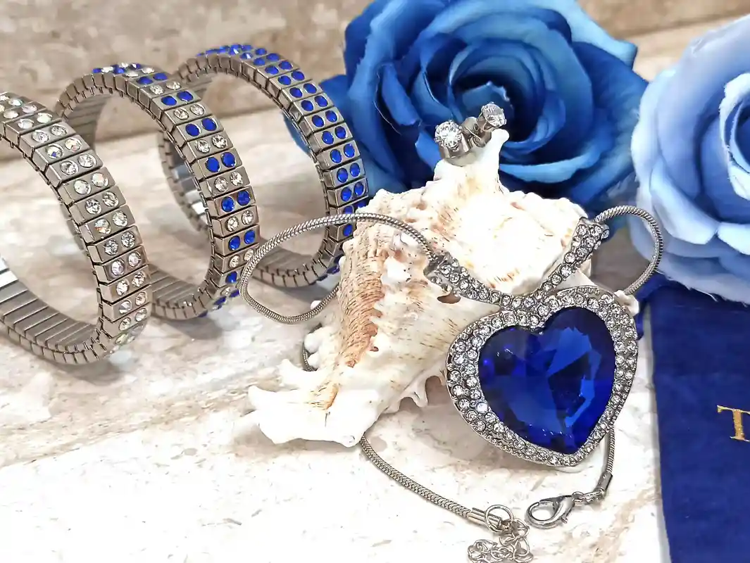 SAPPHIRE Heart, Silver Heart Necklace SET, 3 Sapphire Silver Bracelets & Silver Earrings, HANDMADE, Heart gift Idea, Her, Gift for Christmas 