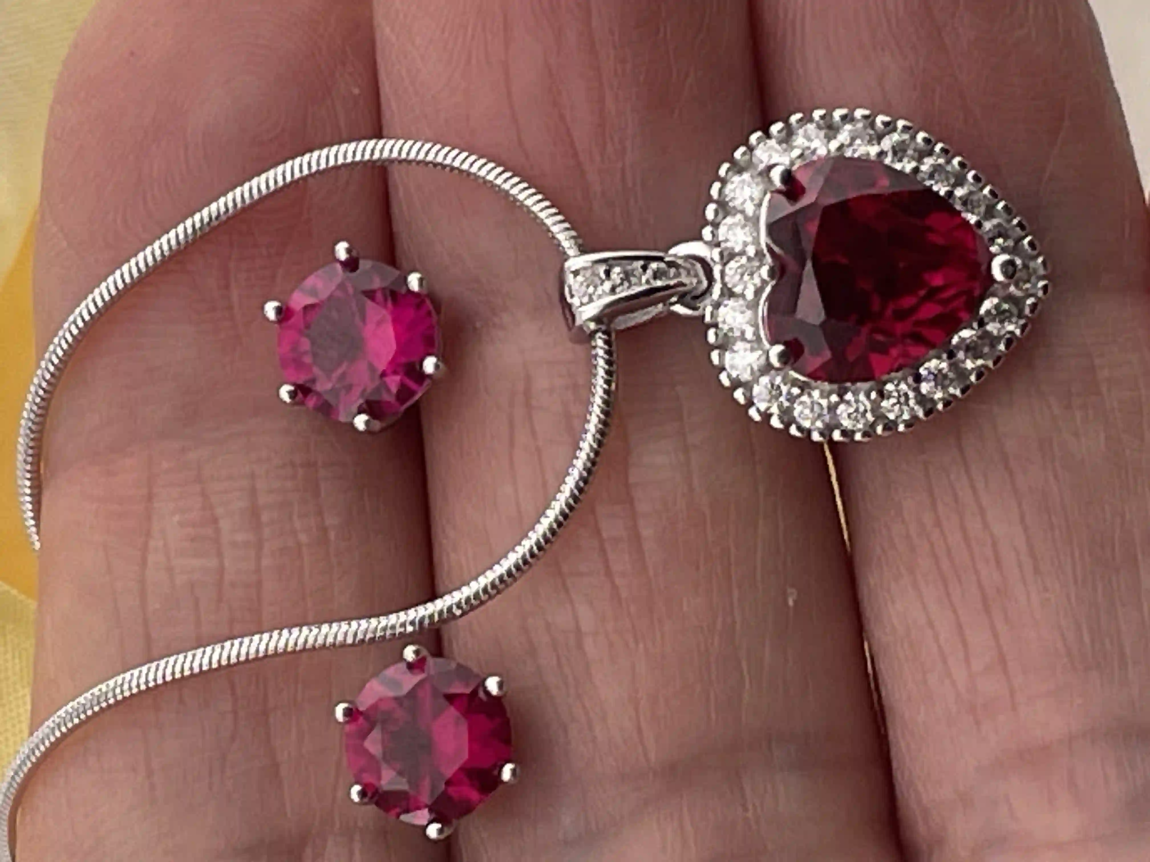 Heart Ruby Diamond Necklace, Heart Shaped Ruby, 18K White Gold, Silver Ruby, Valentine's Day, Mother's Day, May Birthday gift for women.