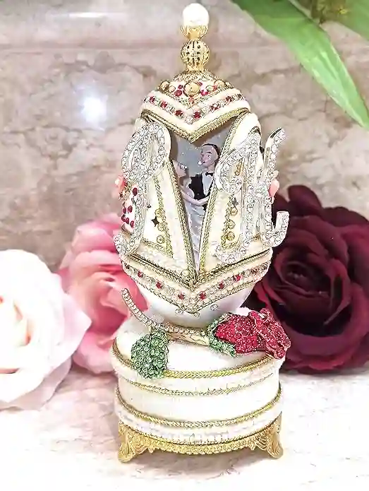Pure Gold Faberge Egg Style Photo Frame Faberge Easter Eggs Austrian Crystals Handmade Fabergé by Pierre Lorren.