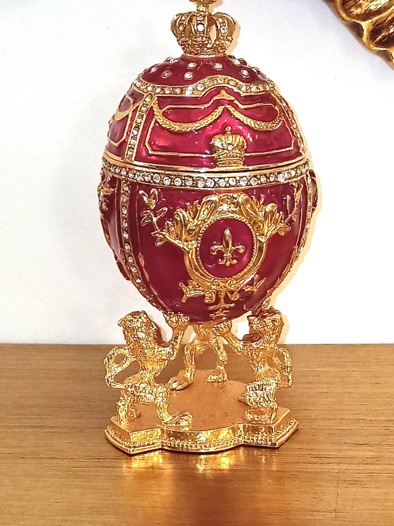 Coronation Lion Fabergé Egg Trinket Box 24kt Gold / Fabergé Collectibles / Fabergé Egg Ornament / Fabergé Egg Jewelry Boxes / Fabergé Egg Style