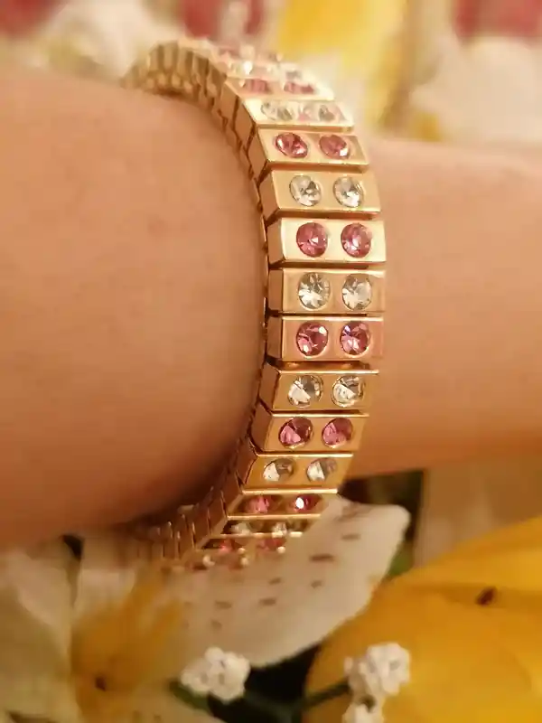 24kt GOLD SWAROVSKI Pink Crystal Statement bracelet for Girls Teenager Bridesmaid Prom Pageant Hot pink Fushsia Girlfriend bangle bracelet 