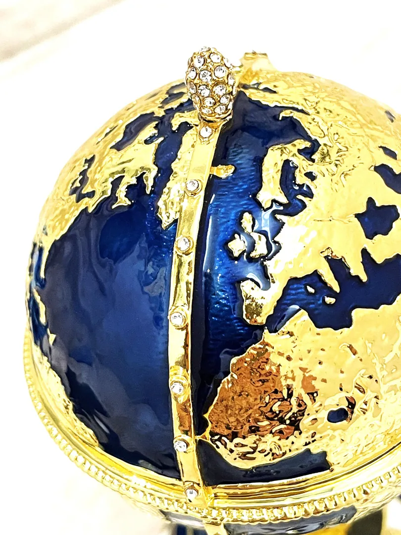 Pierre Lorren Faberge Style Egg 24k Gold Handmade Faberge Christmas Egg Swarovski Twin Fish for Luck Sailboat Symbolism Wisdom & Prosperity