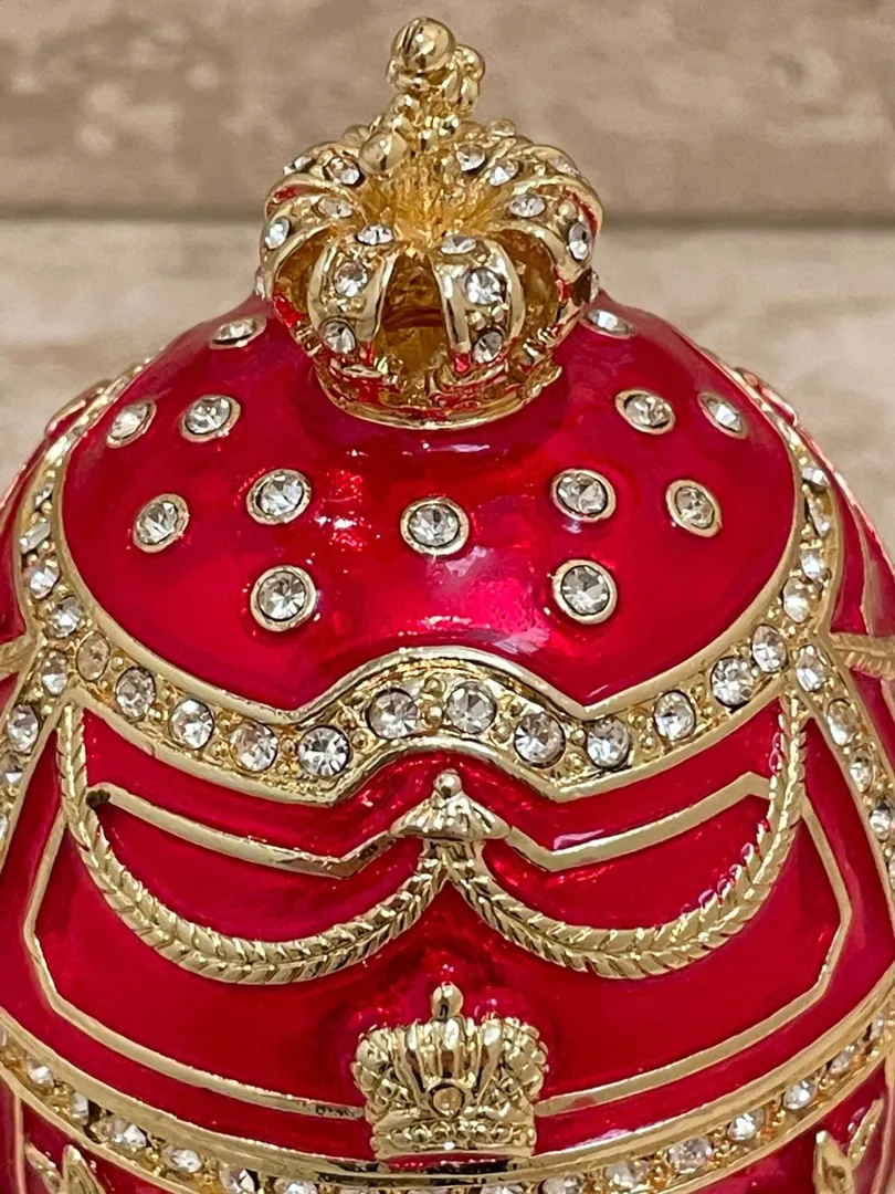Ruby Red Faberge Egg Mom Birthday Gift Faberge Trinket Box 24k Gold 200 Austrian Crystal Handset Fabergé Love Gifts for Wife Handmade Ornament