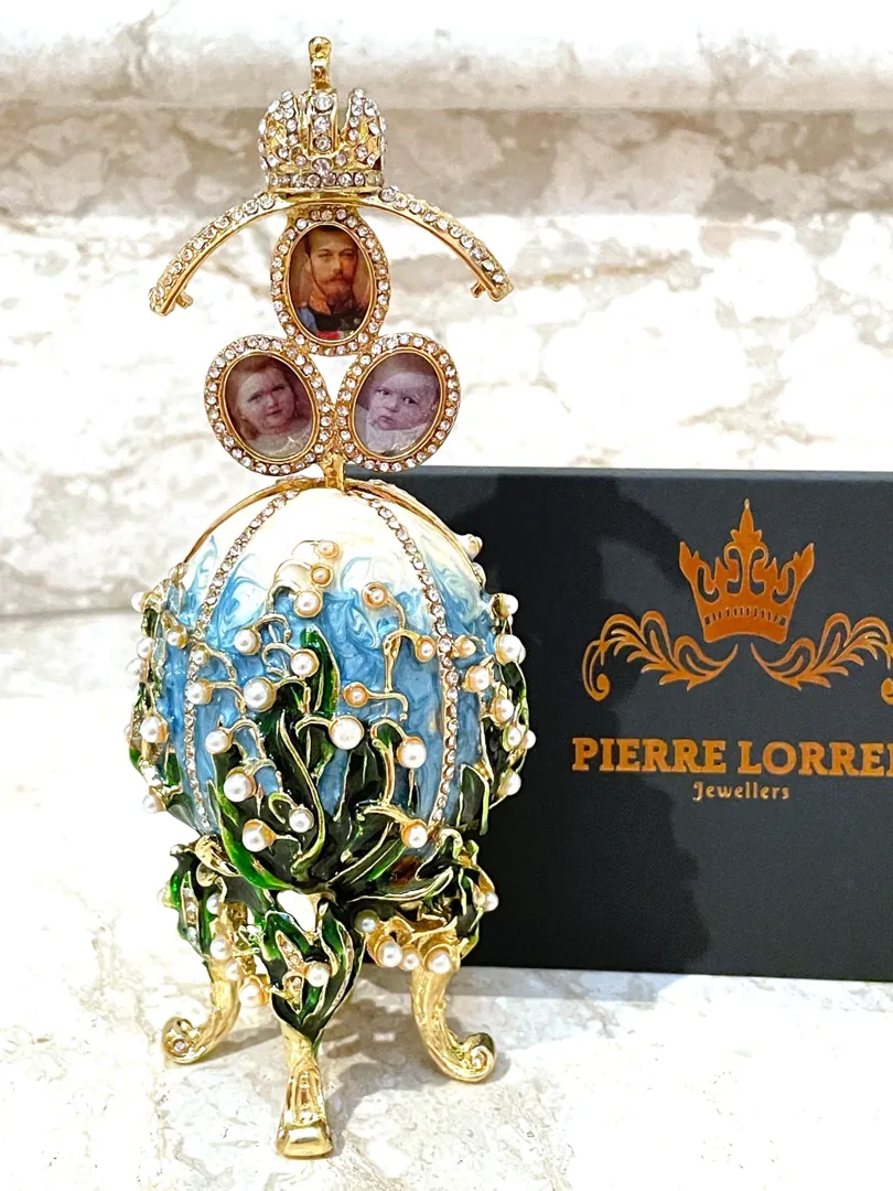 Something Blue Imperial Egg Faberge Egg Style GOLD Swarovski Eggs Birthday Christmas Graduation Gift Box WISDOM LUCK Handmade by PierreLorren