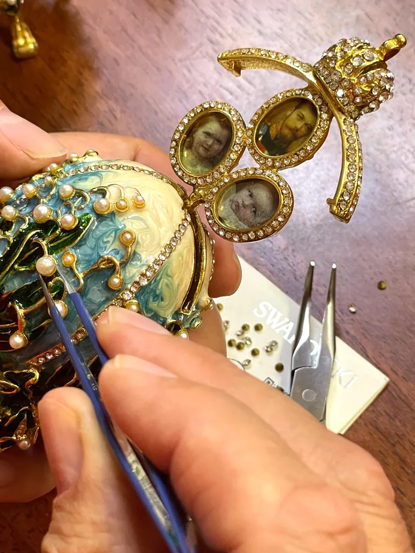 Something Blue Imperial Egg Faberge Egg Style GOLD Swarovski Eggs Birthday Christmas Graduation Gift Box WISDOM LUCK Handmade by PierreLorren