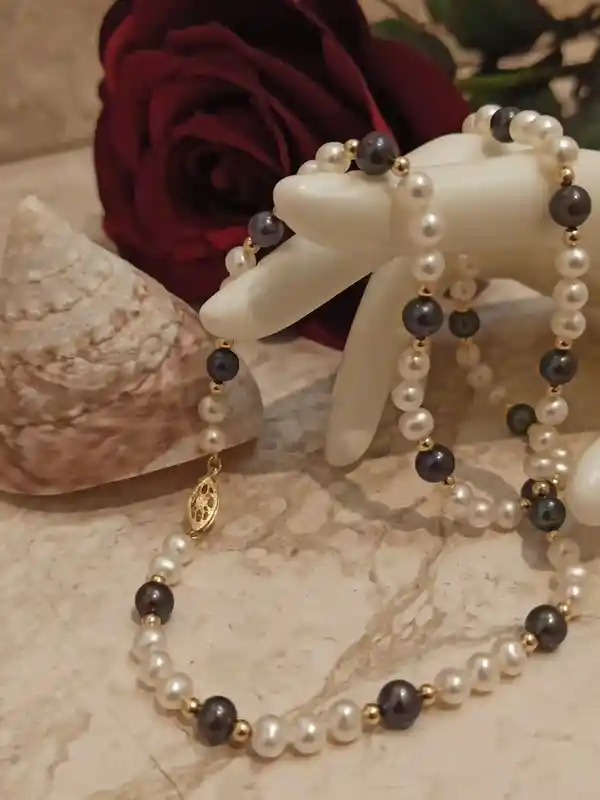 Akoya Pearl Necklace AAA/Unique Pearl Necklace/18Kt GOLD Pearl Necklace TAHITIAN & Akoya for women/Hand Knot Necklace Pearl Evening Jewelry 