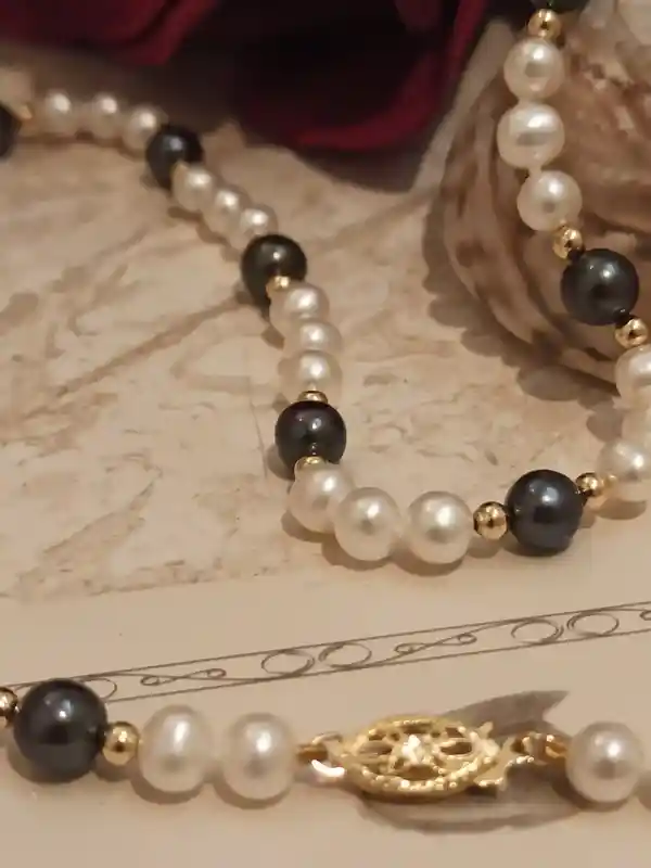 Akoya Pearl Necklace AAA/Unique Pearl Necklace/18Kt GOLD Pearl Necklace TAHITIAN & Akoya for women/Hand Knot Necklace Pearl Evening Jewelry 