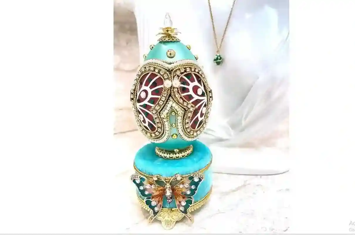 One of a KIND gifts for women - Blue Rose Faberge-Style Egg Ornament + Faberge Egg pendant NECKLACE + Swarovski Blue BRACELET -2ct -Designer Gift 