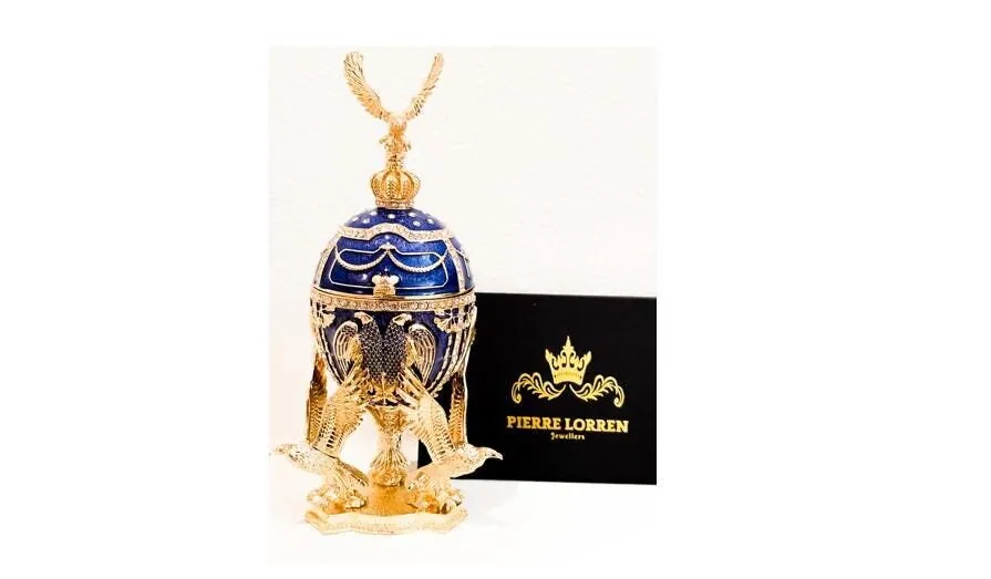 Blue Faberge Egg Faberge Style Egg Home Decor Handmade Luxury Wedding Gift for Christmas Gift for Newlyweds New Year Wreath Jewelry Set