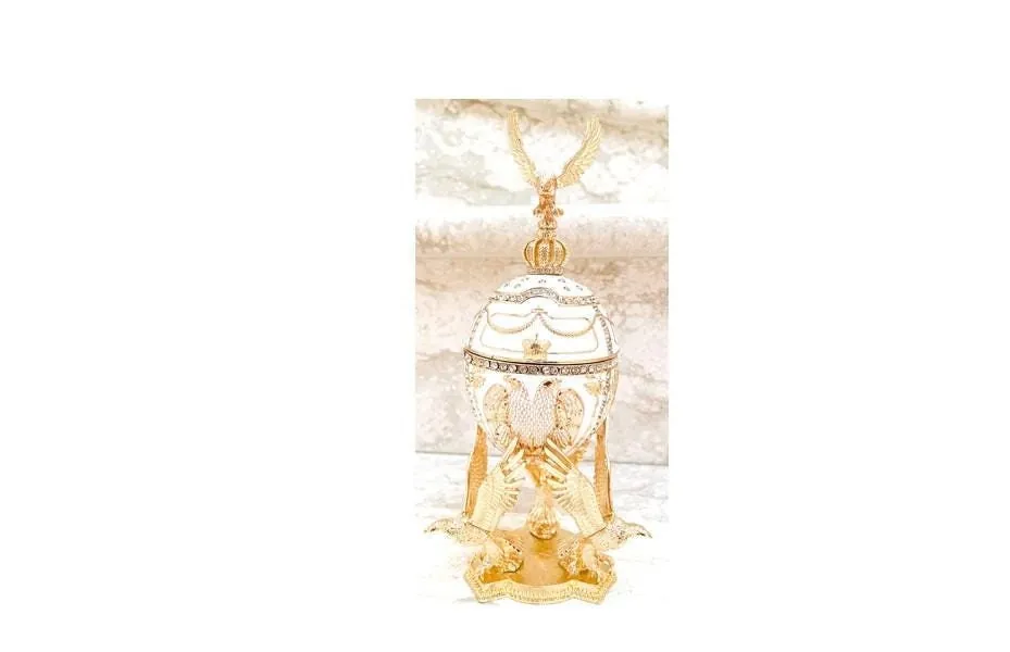 Red Faberge Egg Christmas New Year's Wreath Jewelry + Faberge Style Egg Handmade Pure Gold Deco Swarovski Faberge Set Luck Joy Love Happiness