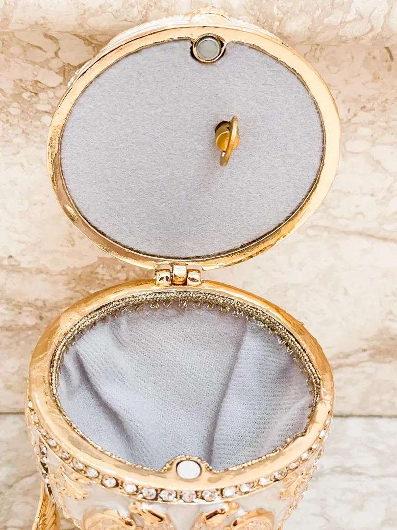 White Limited Edition Musical Faberge Egg Pure Gold Decor Swarovski Crystal Diamond Faberge Style Egg Bride-to-Be Anniversary Wedding Gift