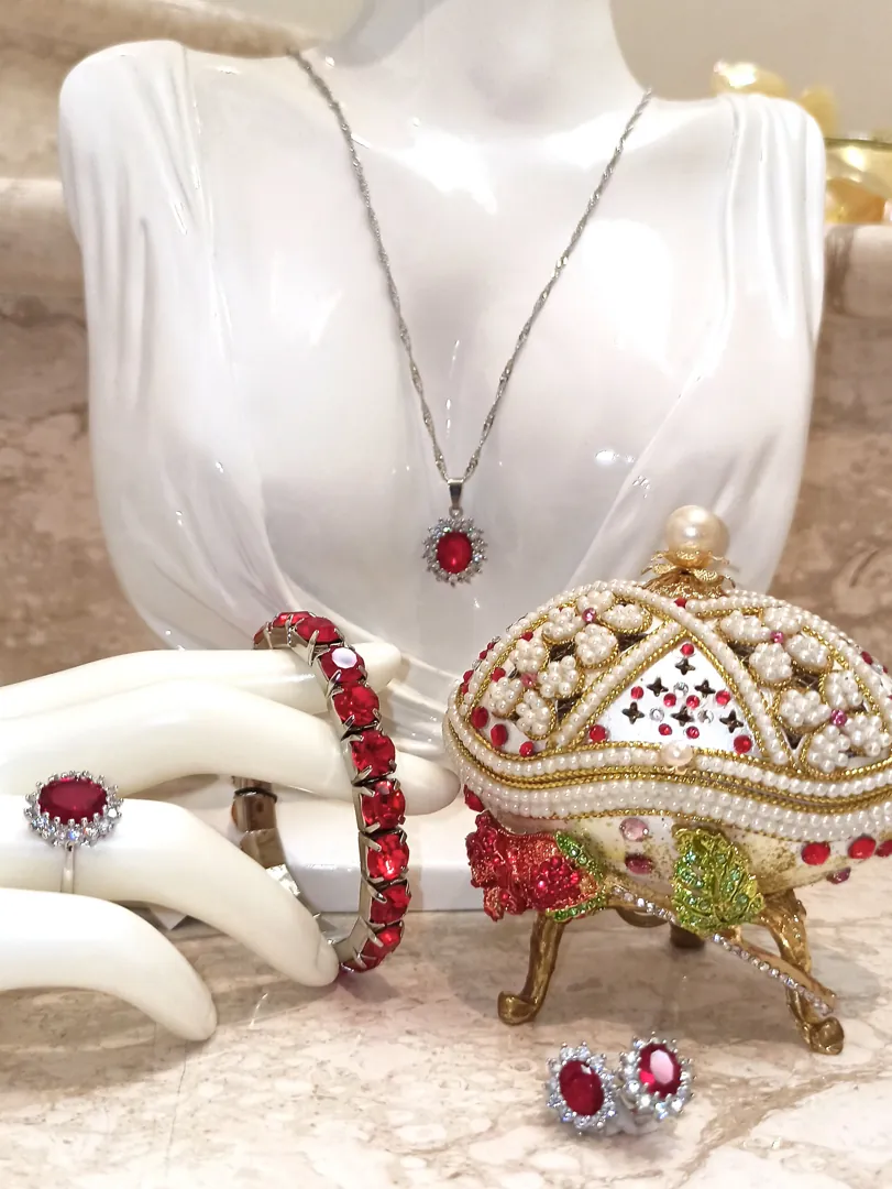 White Faberge Christmas New Year's Wreath Jewelry + Faberge Style Egg Handmade Pure Gold Decor Swarovski Faberge Set Luck Joy Love Happiness