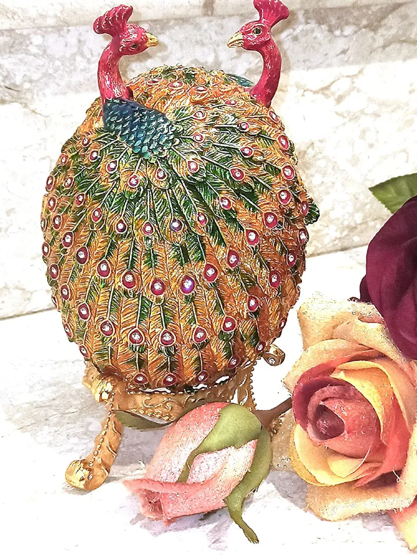 XL Rainbow Faberge Egg Style 24k Gold Fabergé Egg, Peacock/Faberge Egg/ Trinket Box, Couples Gift / Faberge Egg Jewelry Box, Unique Wedding Gift.