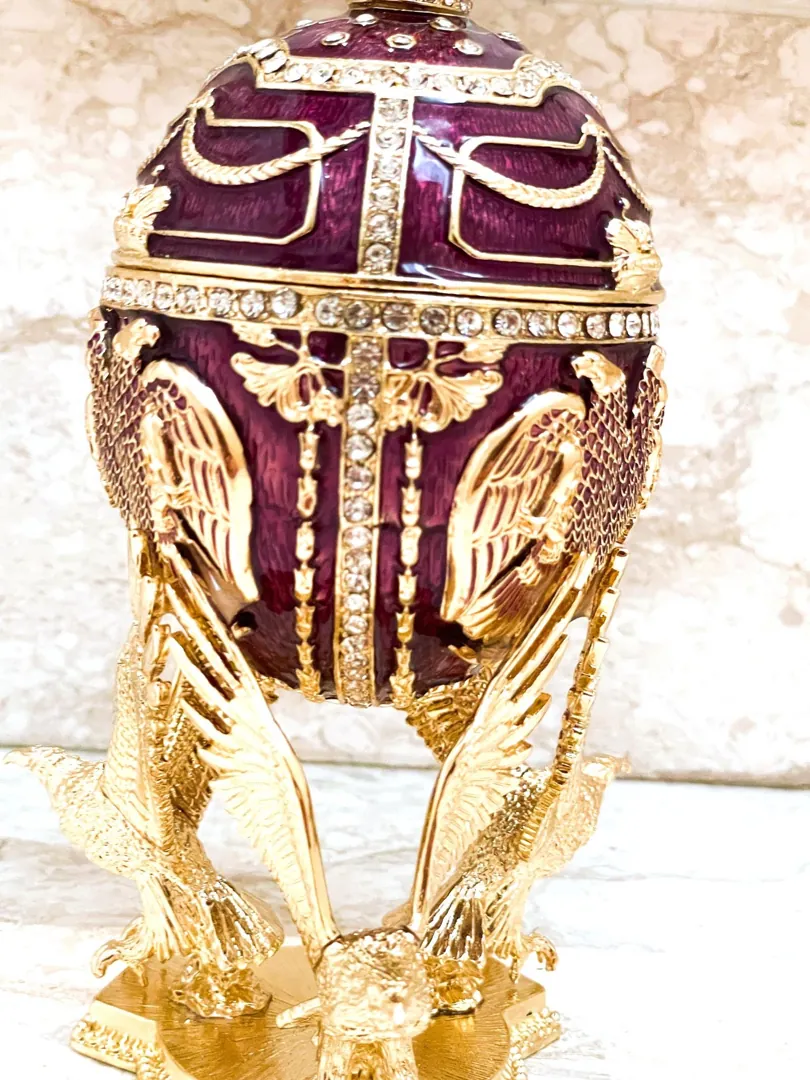 Limited Edition Musical Amethyst Faberge Egg Pure Gold Decor Swarovski Crystal Diamond Faberge Style Egg Graduation Anniversary Birthday Gift