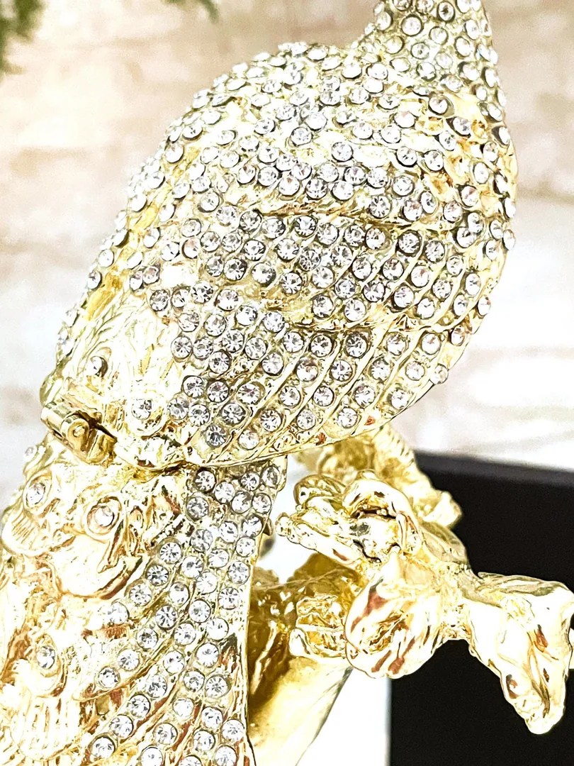 Vintage 2002 Faberge Egg Pure Gold Decor Peacock Gold Proposal Box Bridal Shower Wedding Austrian Crystal Diamonds Handmade by Pierre Lorren