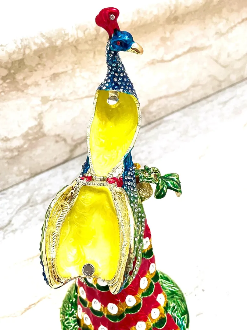Pierre Lorren Unique Peacock Gifts - Faberge Peacock Trinket Box - Austrian Crystal Diamonds - Pure Gold Decor - Handmade Bird Lover Gift Set