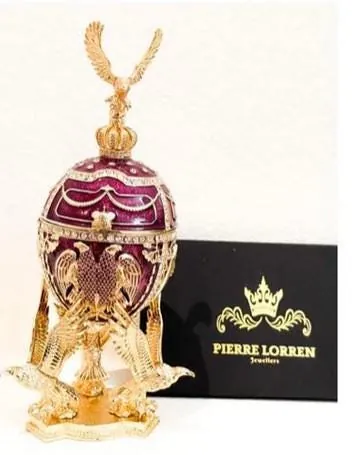 Pierre Lorren Fabergé Egg Amethyst Fabergé Style Egg Music Box Fabergé Trinket Box Fabergé Pure Gold Decoration Graduation Wisdom Purple Men Gifts