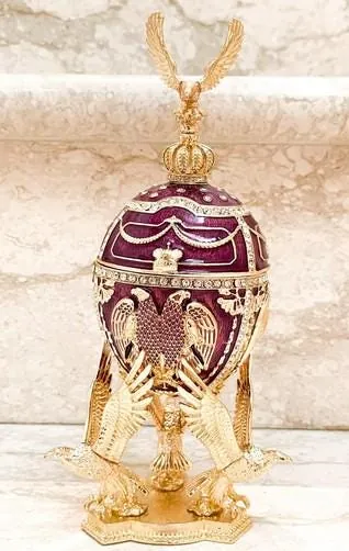 Pierre Lorren Fabergé Egg Amethyst Fabergé Style Egg Music Box Fabergé Trinket Box Fabergé Pure Gold Decoration Graduation Wisdom Purple Men Gifts