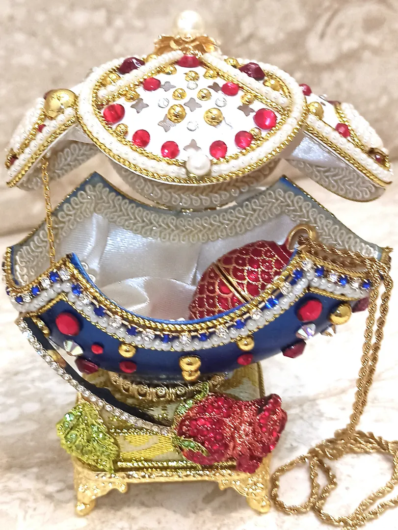 Faberge Egg Ornament & Faberge Egg Pendant Ruby Bracelet Gold Gift for Women - Fabergé Egg Style Unique Music Box Home Decor Gift for Her Birthday.
